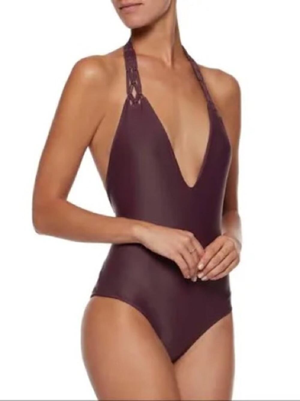 NWT MIKOH Manu Black Macrame One Piece Swimsuit Size XS Halter Backless